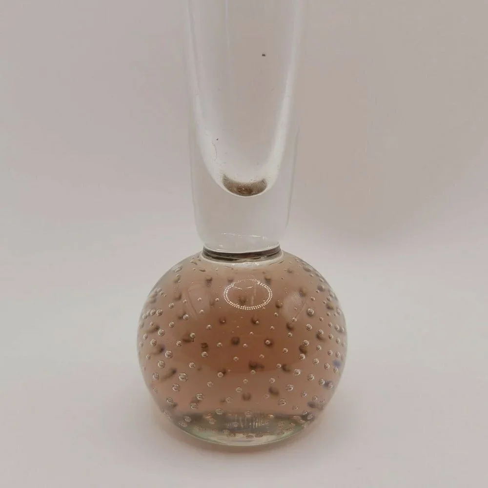 Vintage Amethyst Bubble Base Blown Glass Vase Narrow Mid Century Modern Smooth